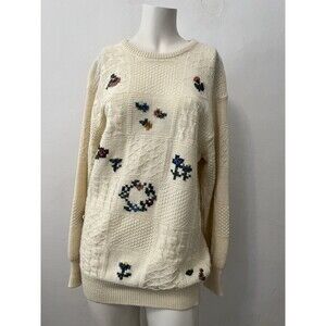 Vtg Womens Cottage Core Sweater M Grannycore Floral Garden Whimsical Rustic Boho